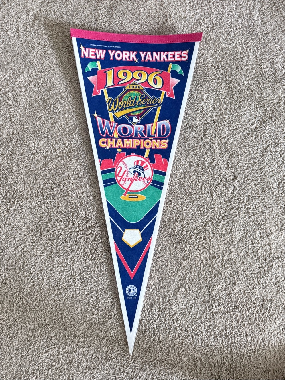 Vintage 1996 New York Yankees World Series Champions Pennant 29" × 12"